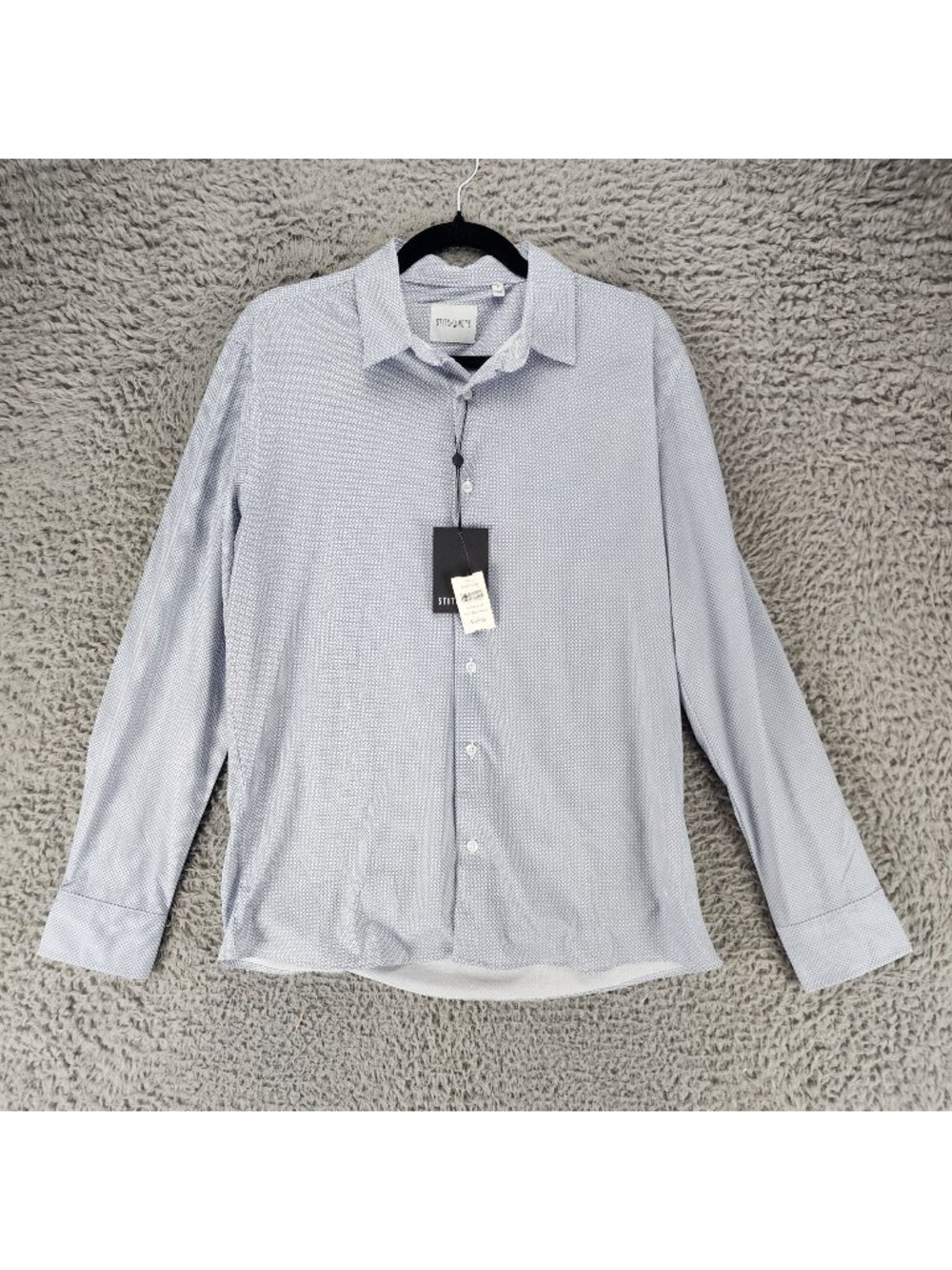 Stitch Note Shirt Mens Small Light Blue Long Sleeve Stretch Button *NWT*